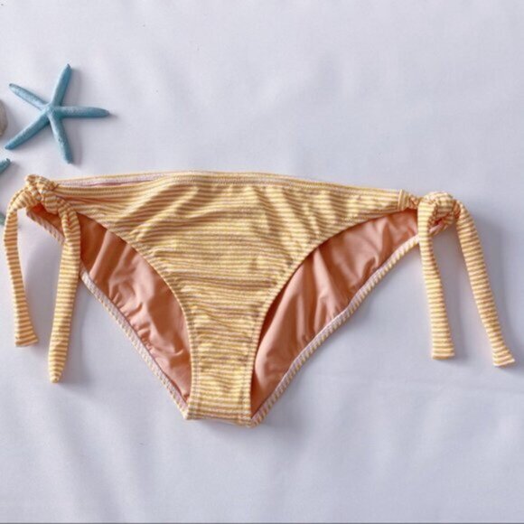 J. Crew | Side Tie Lowrider Bikini Bottom Faded Stripe Orange Gold Retro Plus 2X - Picture 4 of 11